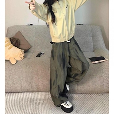 小众设计感宽松褶皱拼接做旧牛仔裤潮牌休闲阔腿廓形弯刀裤，男装牛仔裤，星座1018A