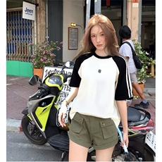 抖音得物品质二开240克宽松纯棉美式潮牌插肩三杠织带短袖T恤，男装T恤，电商A486