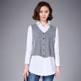 时尚百搭V领无袖针织马甲女秋冬季新款韩版宽松显瘦背心外套上衣，女装套装/套裙，安之芮娜