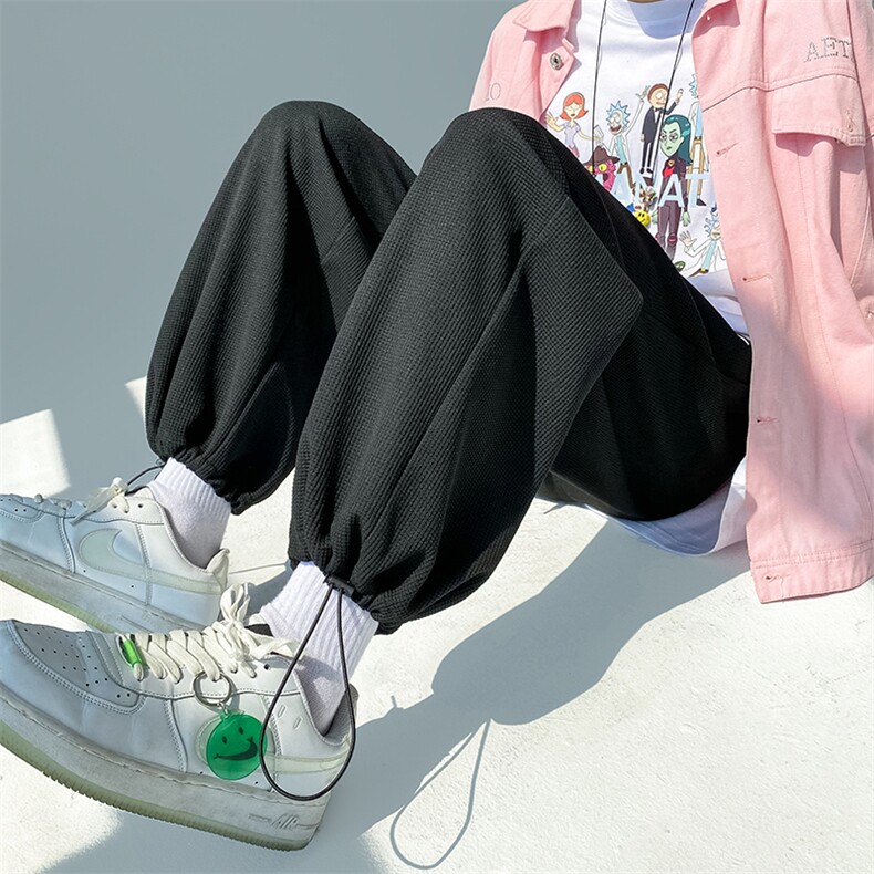 2023夏宽松撞色腰华夫格贴标休闲运动无影墙卫裤束脚裤K23850-P35,男装休闲裤,电商A082