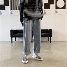 牛仔裤男潮牌工装裤子韩版潮流百搭宽松直筒阔腿老爹nzk03-p35图片