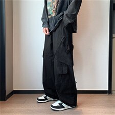 美式阔腿工装裤男宽松直筒多口袋垂坠感拖地休闲裤子K4594-P58，男装休闲裤，星座512-2