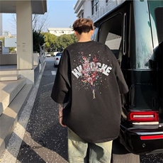 美式oversize纯棉t恤男夏季青少年情侣短袖潮复古印花半袖上衣，男装T恤，星座1210-1