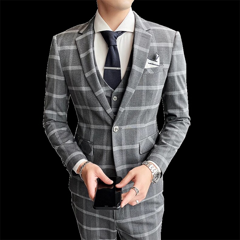 粗线格子三件套男装西服套装礼服修身1012-W2026-P280,男装西服,星座1012