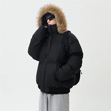 现货三防重磅硬挺boxy短款羽绒棉衣座山雕大毛毛领PU皮棉服外套冬，男装棉衣，电商A486-1