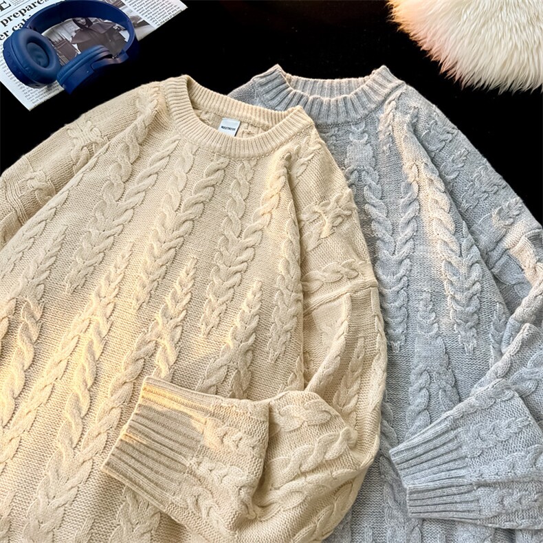 8XL-M麻花毛衣男宽松大码慵懒风情侣学生针织衫线衣外套MY1512P65,男装针织衫/毛衣,电商B238