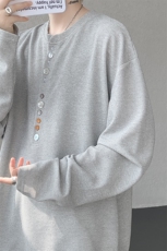 8XL-M慵懒肌理感华夫格廓形云母贝纽扣长袖T恤打底长袖CX3006P48，男装T恤，电商D206-1