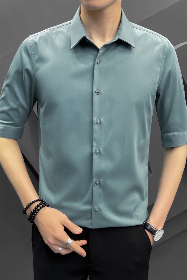夏季冰丝衬衫男修身潮流五分袖商务高级感白衬衣8315P65控118,男装T恤,电商A355（原A415）