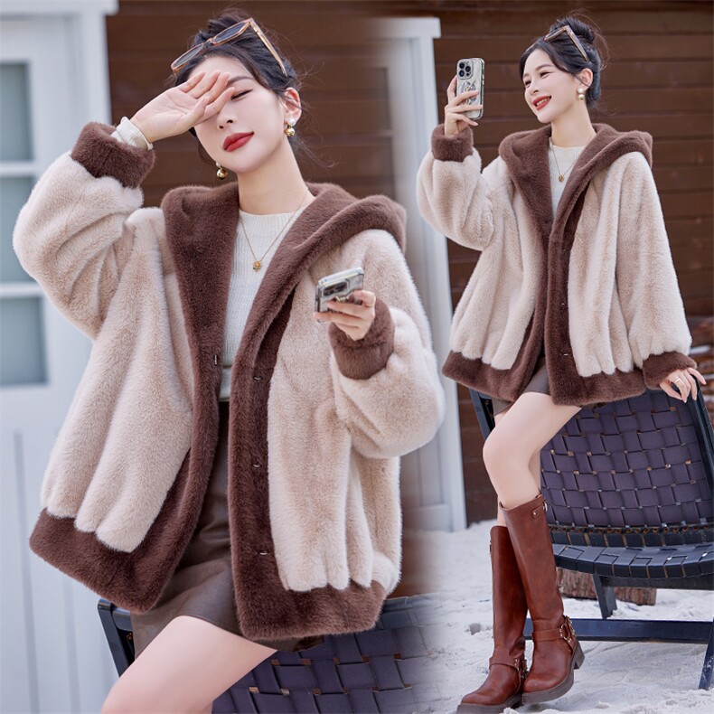 芷墨冬季新款休闲简约宽松洋气百搭皮草一体外套加厚显瘦毛绒外套，女装皮草，芷墨服饰