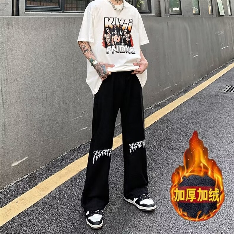 加绒牛仔裤潮牌ins街头水洗直筒裤长裤男N0119-P40加绒P48,男装牛仔裤,星座308B-1