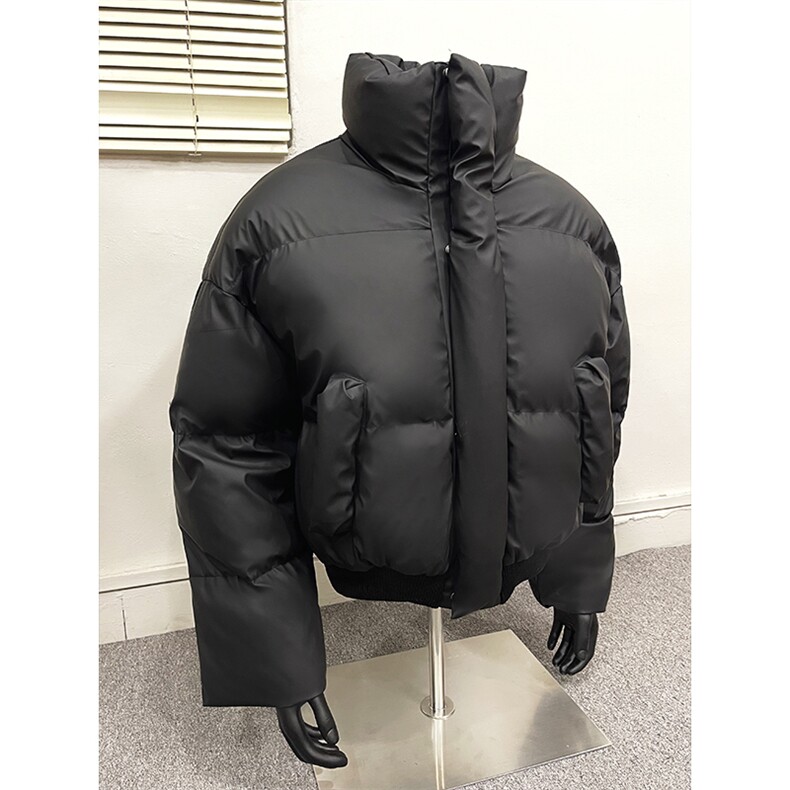 现货5W件冬季三防重磅boxy短款羽绒连帽PU皮棉衣外套防风加厚棉服，男装棉衣，电商A486-1