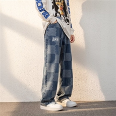 牛仔裤男韩版潮流高街格子2026春夏新款ins宽松长裤K2843-P41，男装牛仔裤，星座412