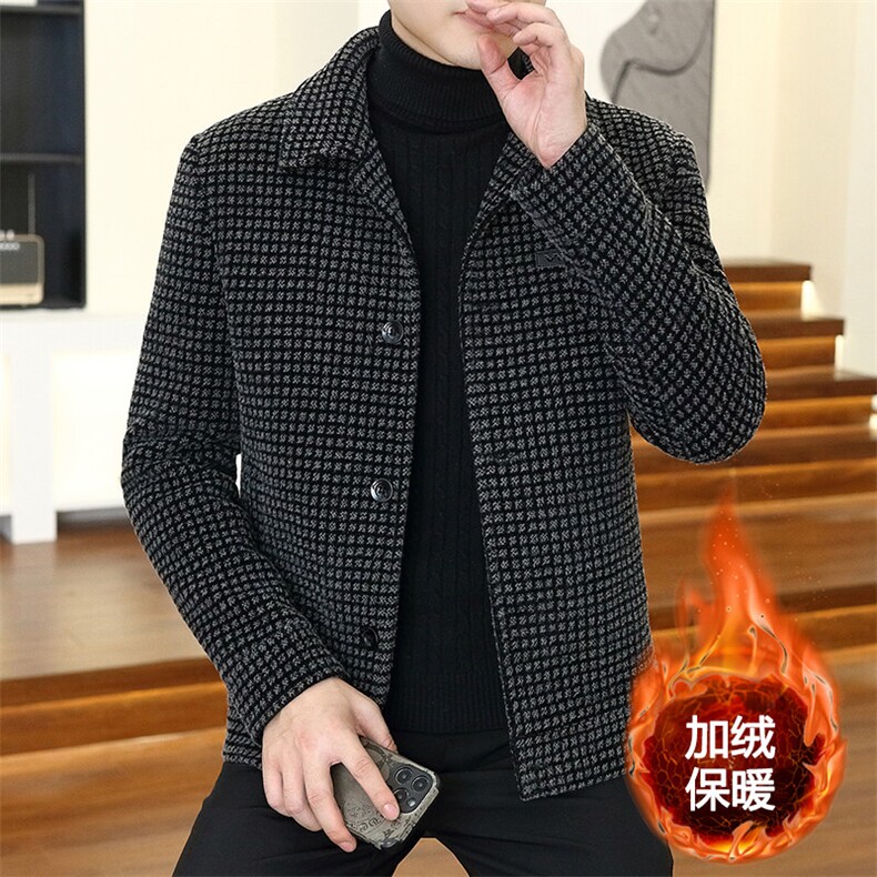 直播男士翻领毛呢大衣短款加绒加厚夹克外套上衣D19P135,男装夹克,电商B226-2（原B217-2）
