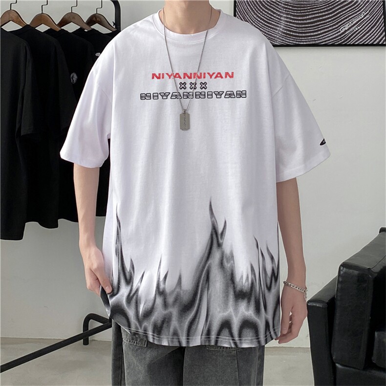2021帅气超火重磅短袖T恤男潮火焰印花半截袖情侣体恤T321-P22,男装T恤,星座512-2