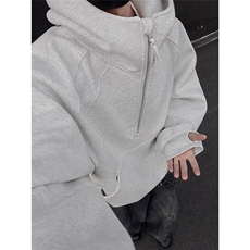 半拉链连帽重磅套头卫衣解构纯色宽松百搭长袖上衣春男女JKB07，男装卫衣，星座516A