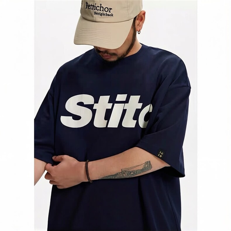 夏季美式休闲痞帅重磅字母印花短袖T恤男宽松潮牌上衣百搭体恤衫，男装T恤，星座1210-1