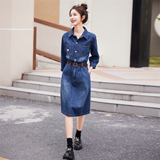 时尚显瘦牛仔连衣裙女长袖气质修身A字裙新款韩版百搭学生裙子，女装连衣裙，秋水欣儿