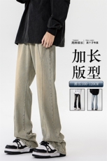 加长牛仔裤男高个子188cm110水洗复古渐变拼接裤子KZ014P63加绒73，男装牛仔裤，电商B312