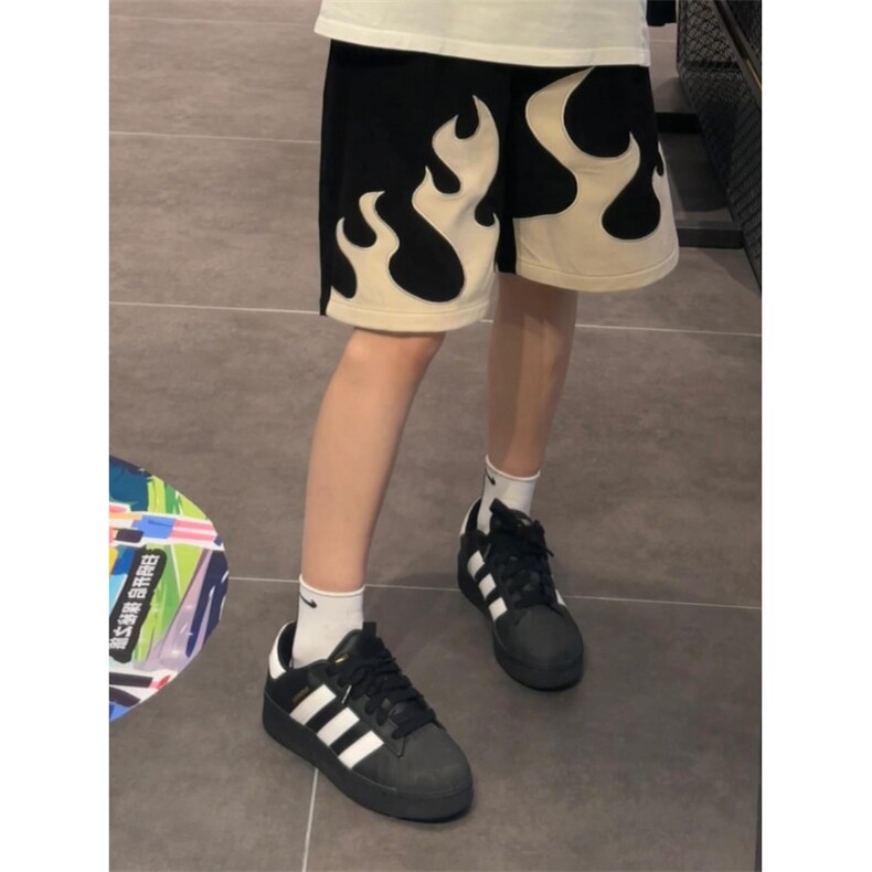 【网图】撞色火焰短裤男女阔腿五分裤美式hiphop裤子GK16LL-特P30,男装牛仔裤,星座1007（原301D）