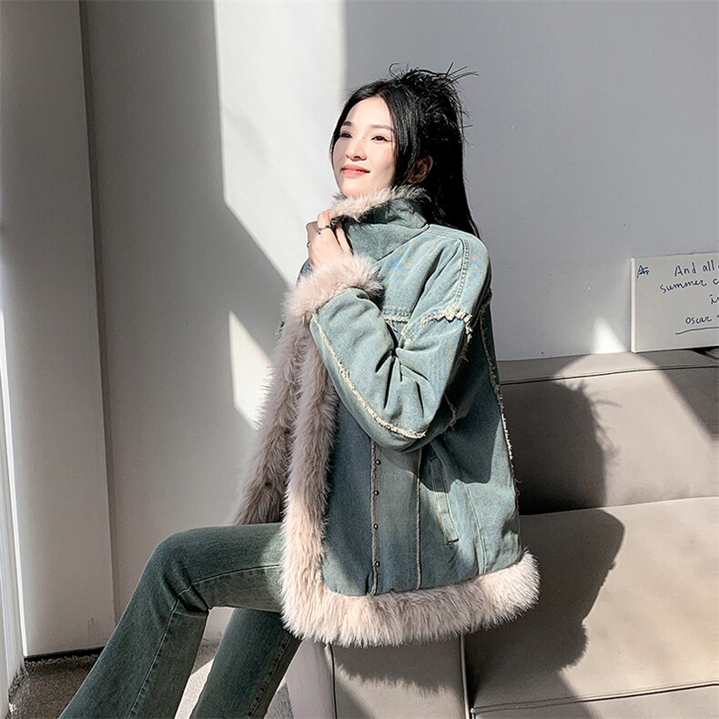 羊羔毛牛仔拼接毛毛外套女冬宽松加绒加厚复古夹棉棉服C613-P130,男装棉衣,星座911-2(原星座613-2）