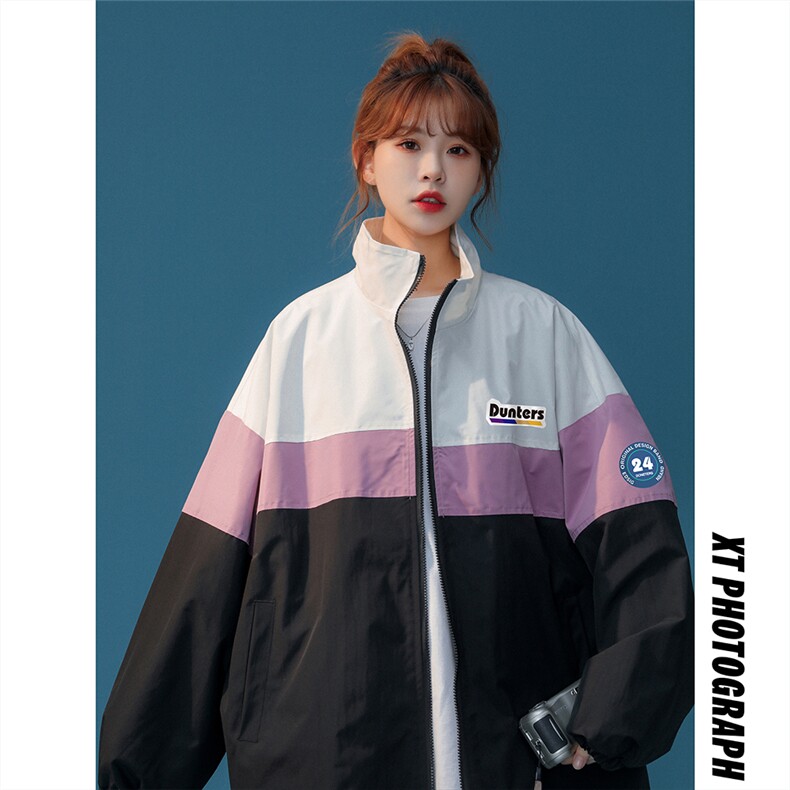 中性风秋季百搭宽松拼色立领夹克情侣外套女JK6841P65控78，男装夹克，电商A268