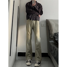 美式高街vibe拼接黄泥牛仔裤修身直筒裤XZ310A-4-NZ27JG，男装牛仔裤，星座310A-4