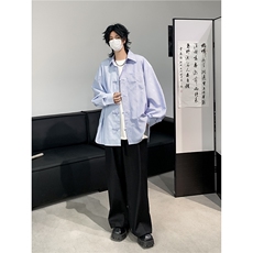 新中式衬衫男士长袖条纹拼色韩版潮流2024秋季新款外套CY978-P38，男装衬衫，星座412-3