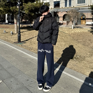 美式高街潮牌男女运动休闲裤直筒宽松慵懒显瘦印花休闲卫裤子图片