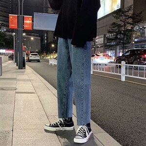 21春季牛仔裤男直筒宽松潮牌ins港风坠感阔腿毛边老爹裤k17-p35图片
