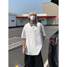 假两件格子拼接T恤夏季美式潮牌短袖POLO衫翻领上衣T3640-特价P29，男装T恤，电商A007
