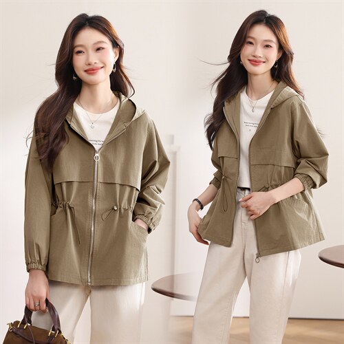 2026年春季连帽休闲百搭连衣裙，女装风衣，文熹诺