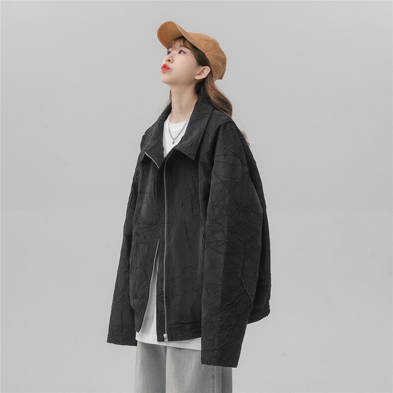 1秋季潮情侣男复古褶皱高级感哈灵顿大码M-5XL夹克女JK8742P75，女装短外套，星座226-2