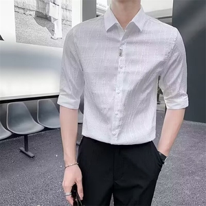 夏装冰丝设计感七分袖衬衫男装短袖寸衣服衬衣夏季薄款 CY101图片
