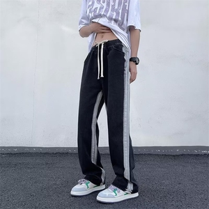 美式vibe裤子高街水洗牛仔裤男设计感小众拉链裤K717P38图片
