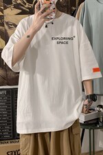 YT26244-P30NASA亚短袖t恤男大码五分袖男宽松七分袖海报风，男装T恤，电商A040