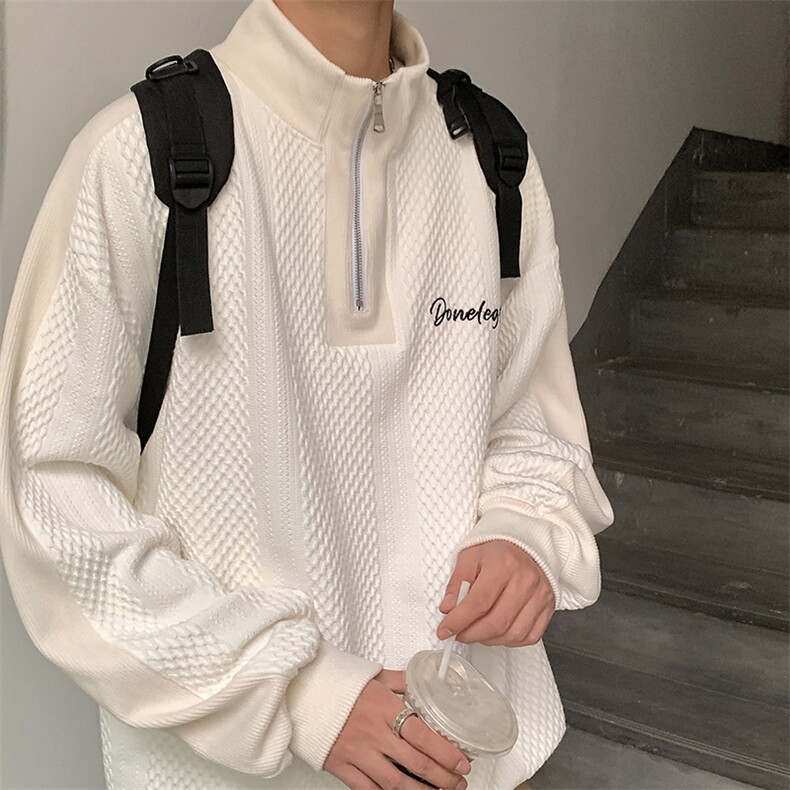 wassupcandy小众设计感半高领卫衣男士春秋季美式潮牌半拉链外套,男装卫衣,电商A102B