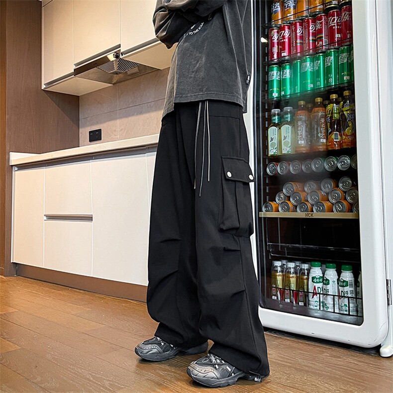 美式降落伞兵工装裤男高街复古褶皱休闲裤阔腿直筒KZ012P78加绒88，男装工装外套，电商B312