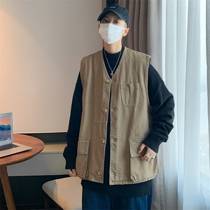 潮牌ins工装外套男春秋ins潮流复古背心工装坎肩vintage夹克马甲图片