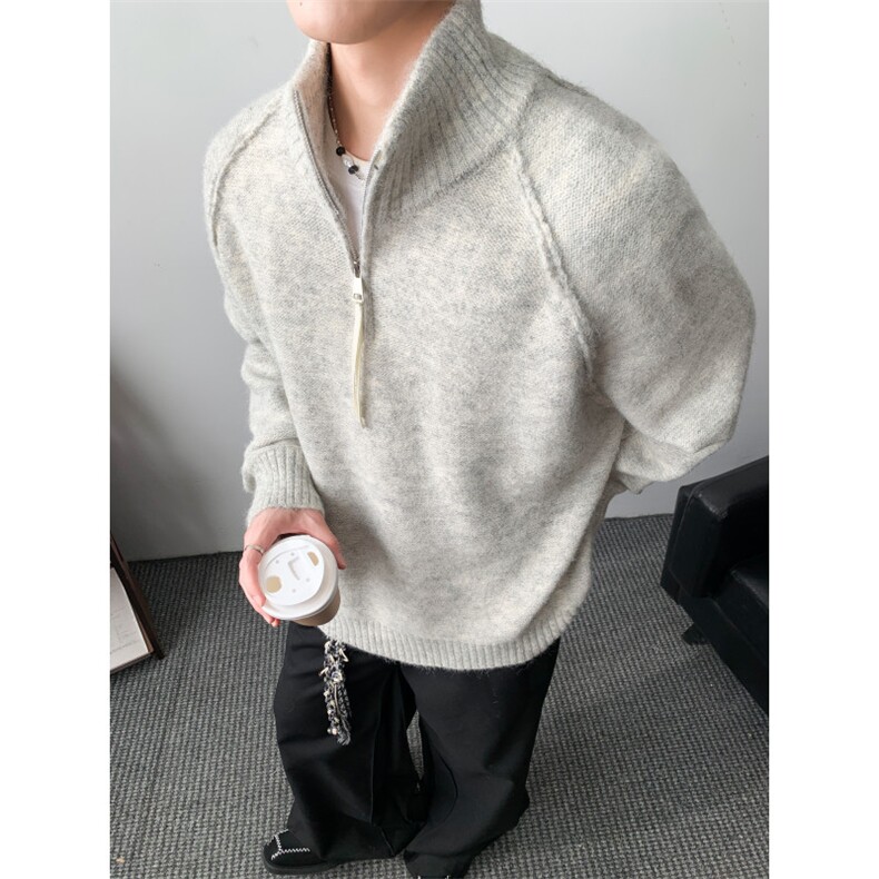 现货高品质半拉链毛衣套头慵懒风针织衫宽松羊毛衫M8700-P55，男装针织衫/毛衣，星座1212