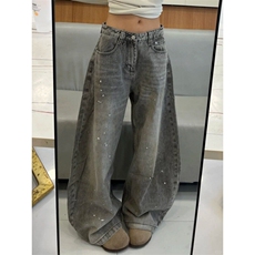 N7622LL-特P50涂鸦阔腿牛仔裤宽松直筒美式复古vintage裤子，男装牛仔裤，星座1007（原301D）