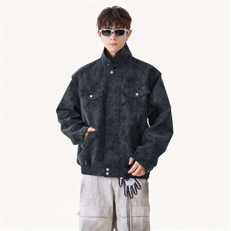 春秋新款皮夹克男宽松复古做旧美式翻领皮衣外套JK02569-P85，男装皮衣，星座308B-2