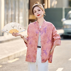 新中式印花国风短外套女2025春秋新款宽松气质百搭年轻款唐装上衣，女装短外套，沁沁公主
