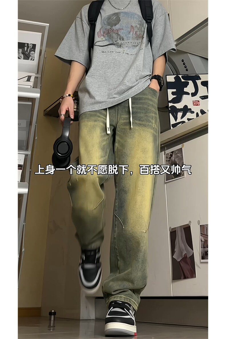 高品质美式复古做旧水洗微喇叭显瘦牛仔裤A438特P50,男装牛仔裤,电商A309