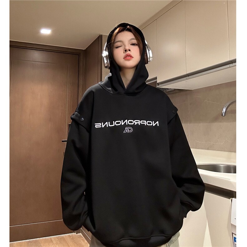 春装新品潮肩部可开扣刺绣情侣连帽卫衣中性外套男女H929P68,男装卫衣,电商A341