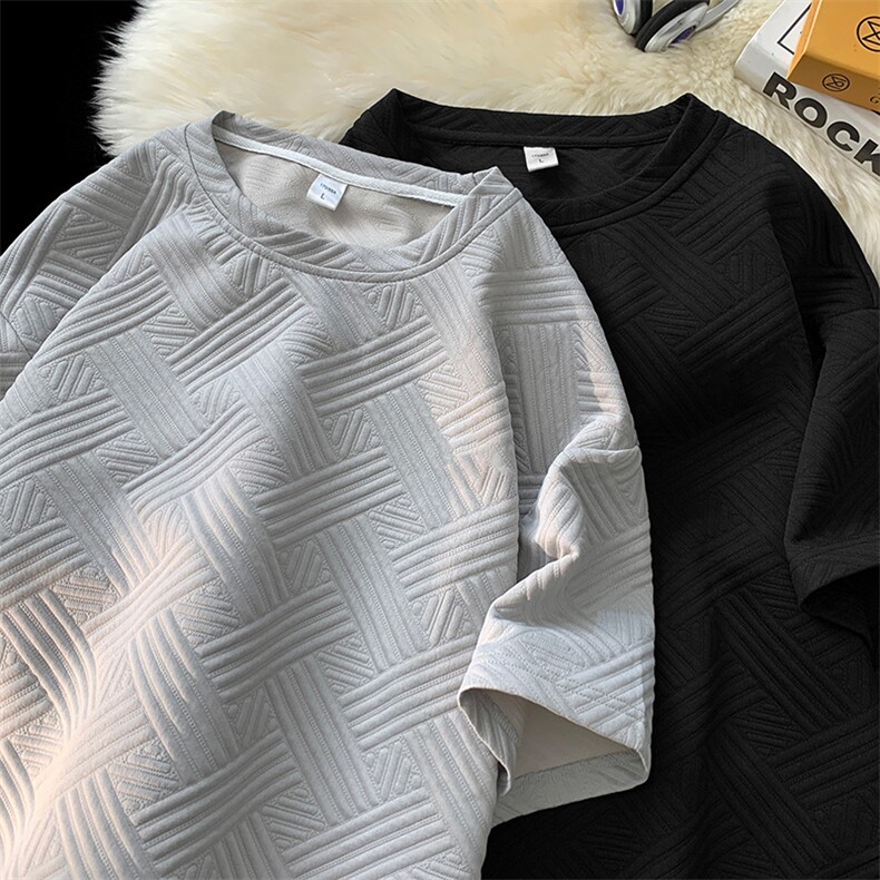 ！2025夏季新款男士提花短袖T恤透气百搭半袖TT242特P25,男装T恤,电商B220