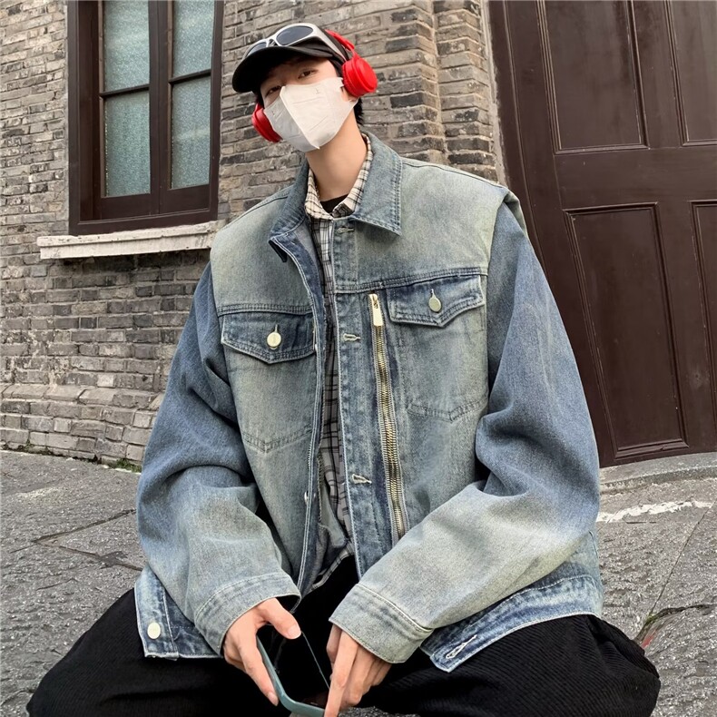 美式复古重工水洗直角垫肩牛仔夹克外套JK8928P75,男装夹克,星座1116-2