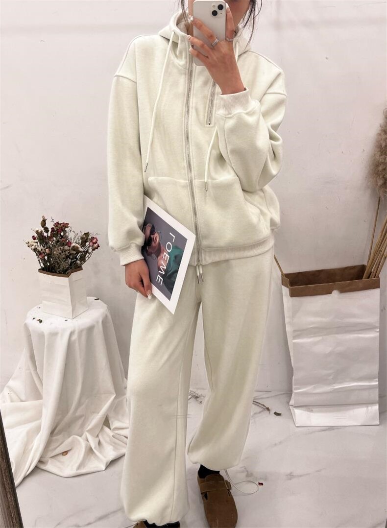 现货，双拉链连帽套装，女装职业装，淳沐