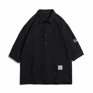 1白底花型衬衫大码M-5XL情侣风七分袖衬衫男QCS7023P45控68