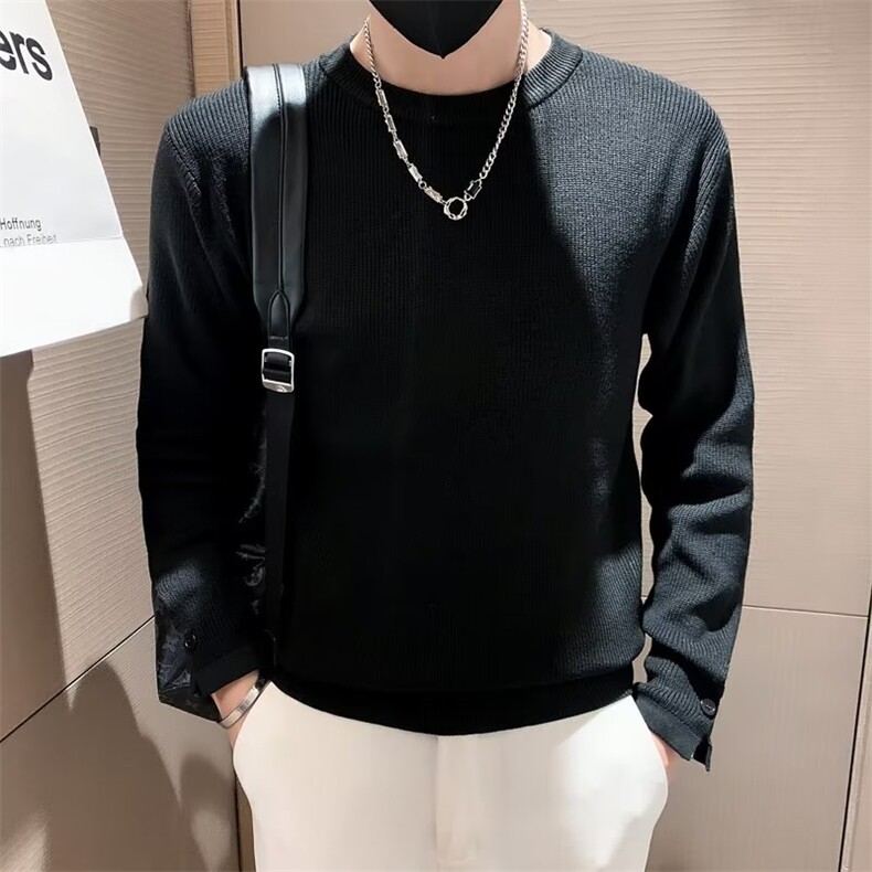 韩版修身圆领毛衣男士袖口纽扣线衣打底青年秋冬高端S526-P48,男装针织衫/毛衣,星座1109-3