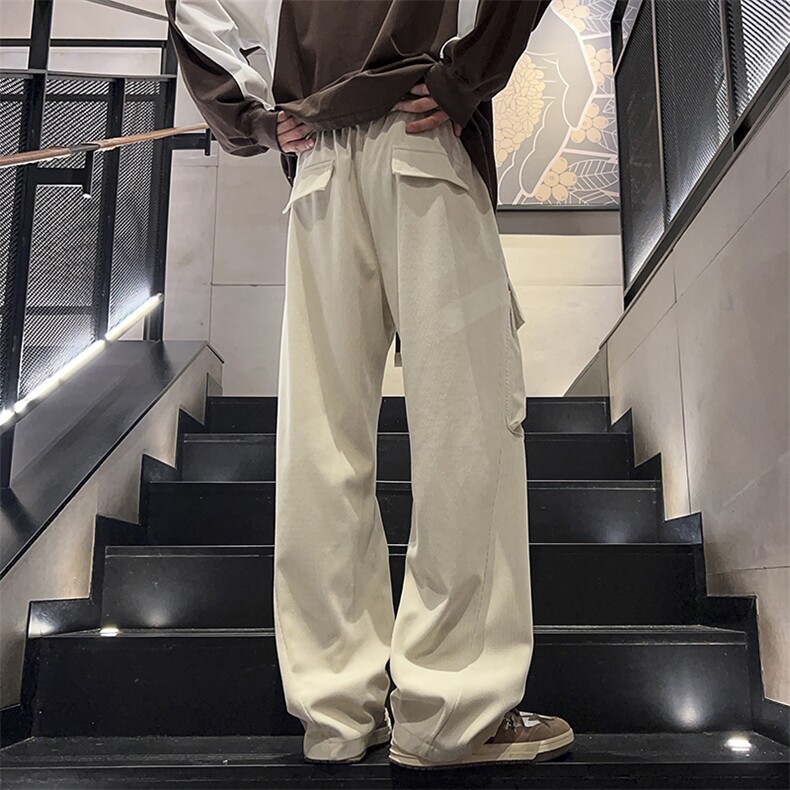 特批P40无差价秋季新款灯芯绒工装裤男欧棉绒痞帅潮阔腿长裤K1450,男装休闲裤,电商A001-1